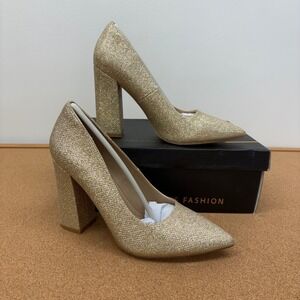 IDIFU Women's 6.5 IN4 Chunky-HI Block High Heels Golden Glitter Pointed Toe Ne